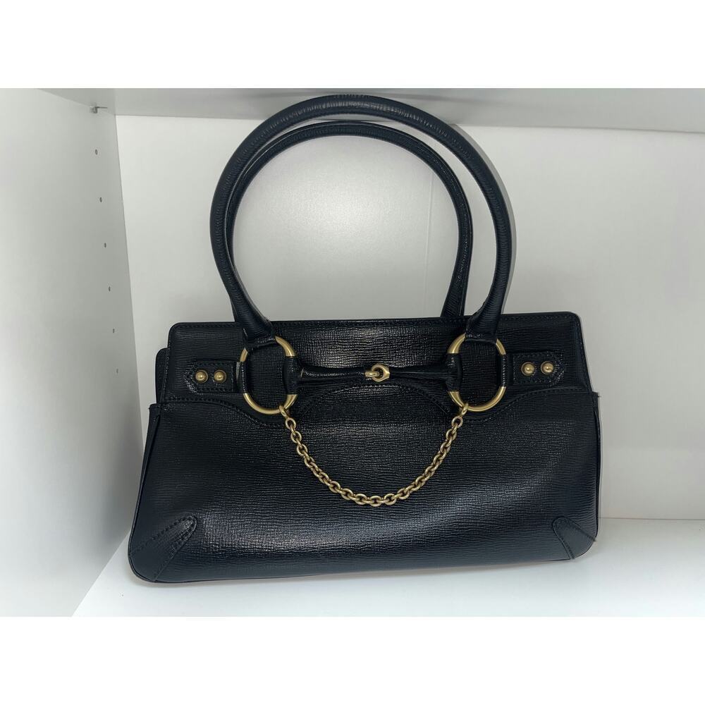 Gucci Vintage Black Leather Shoulder Bag with Gold Hardware